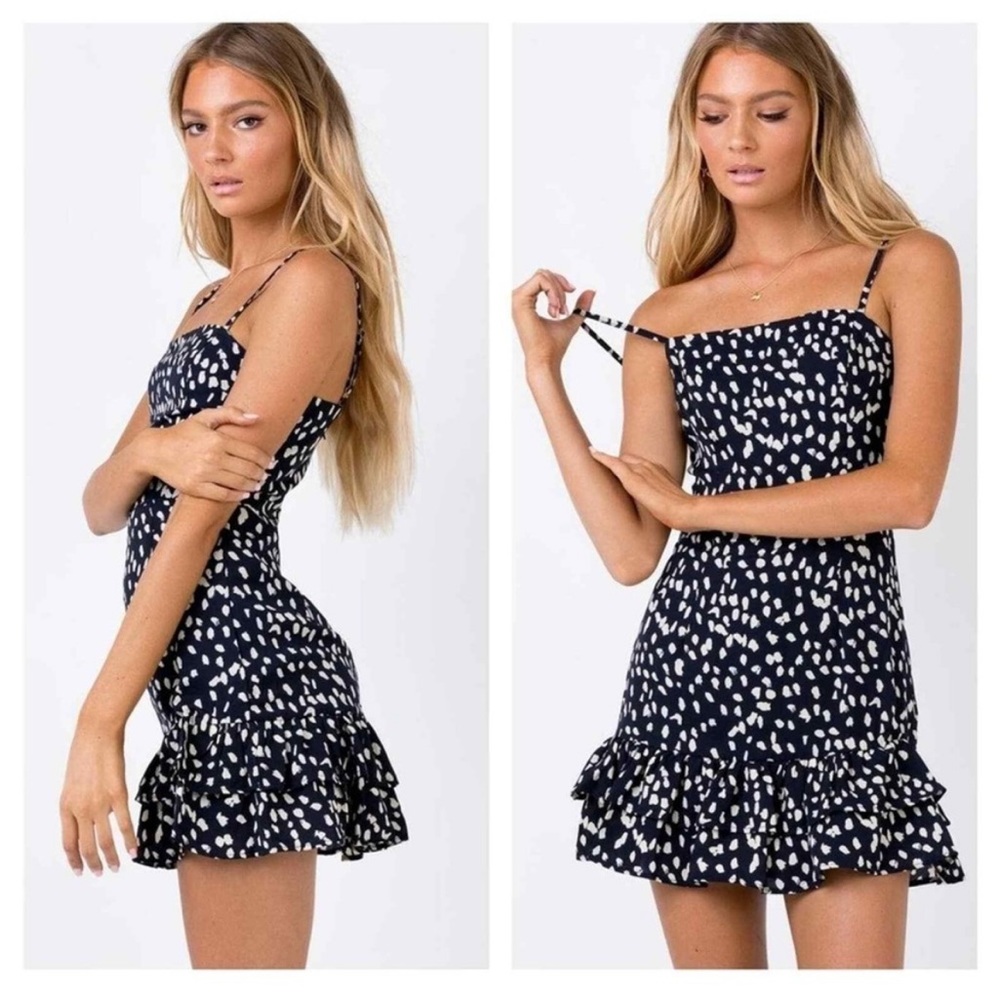 Princess Polly navy and white polkadot mini sun dress